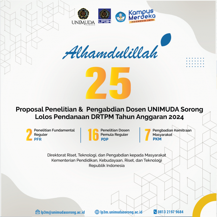 25 Proposal, Penelitian dan Pengabdian, Dosen UNIMUDA Sorong Lolos Pendanaan DRTPM Tahun Anggaran 2024