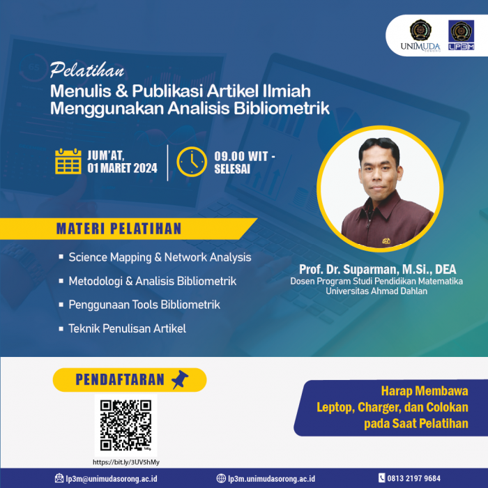 UNDANGAN PELATIHAN MENULIS DAN PUBLIKASI ARTIKEL ILMIAH MENGGUNAKAN ANALISIS BIBLIOMETRIK