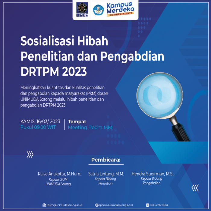 Undangan Sosialisasi Hibah Penelitian dan Pengabdian DRTPM 2023